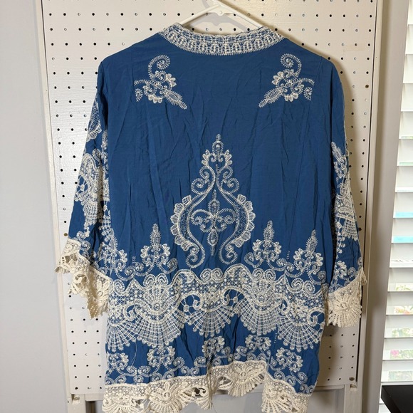 New York & Company Kimono Cardigan Women's XS Blue Rayon Open Front Crochet NWT - Picture 8 of 12